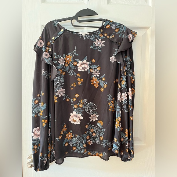 Lift Floral Ruffle Shoulder Long Sleeve Blouse XL - Picture 1 of 3